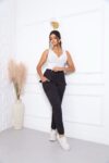 Calça Feminina  Canelado Cós Alto - elástico na Cintura e Punho